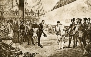 O Almirante da Armada Espanhola devolve a sua espada a Francis Drake (1540-1596) de John Seymour (after) Lucas