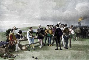 A Armada à vista, enxada de Plymouth, 1880, 1911 de John Seymour Lucas