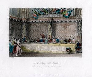A mesa do Lord Mayors, grande banquete, Guildhall, cidade de Londres, século XIX.
