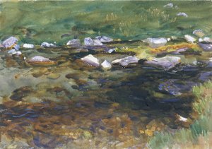 Brook and Meadow, c.1907 (wc, guache e grafite em papel branco) de John Singer Sargent