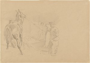 Homem puxando um cavalo em uma baia de John Singer Sargent