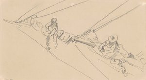Homens em um Spar, c.1876 (grafite em papel de wove) de John Singer Sargent