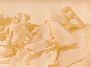 Figuras reclináveis David no acampamento de Sauls, c1905 de John Singer Sargent