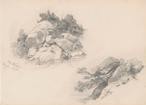 Rochas e Escova, Hintersee, Alemanha, 1871 (grafite em papel wover) de John Singer Sargent