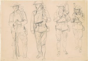 Estudos para "Entrando na Guerra" [reto] de John Singer Sargent