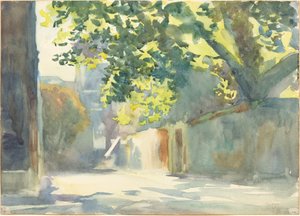 Parede iluminada pelo sol sob uma árvore, c. 1913. de John Singer Sargent