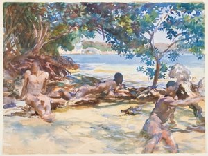 Os banhistas (wc e guache sobre grafite sobre papel) de John Singer Sargent