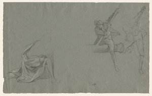 Estudo de cortinas; Duas figuras puxando um poste de John Singleton Copley