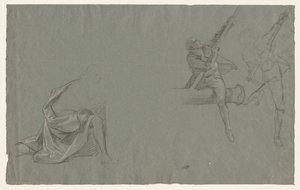 Estudo da cortina, duas figuras puxando um poste, 1785-86. de John Singleton Copley