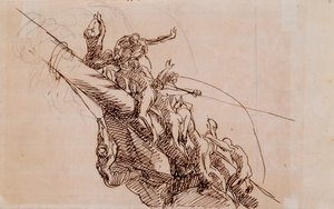 Figures Clinging to Wreckage, c.1785-86 (tinta marrom em papel bege) de John Singleton Copley
