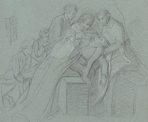 Estudo para o Grupo Central na Morte de Earl of Chatham (giz preto, aumentado com branco sobre papel azul) de John Singleton Copley