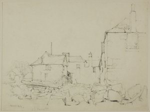 Casas e muro de pedra, Newlyn de John Skinner Prout