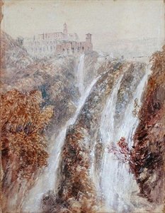 Paisagem com uma cascata (aguarela sobre papel)