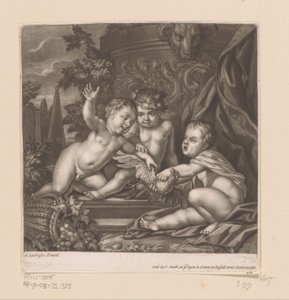 Três cupidos com um pássaro de attributed to John Smith
