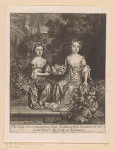 Portret van Henrietta e Katherine Hyde conheceu een duif A Lady Henrietta e a Lady Katherine Hide Daughters to the / Right Honorable the Earle of Rochester (título no objeto) de John Smith