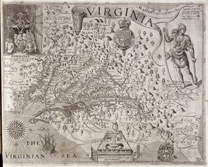 Mapa da Virgínia, descoberto e descrito pelo capitão John Smith, 1606, gravado por William Hole (fl. 1607-24), publicado em 1612 (ver também 174212)