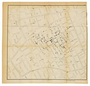 Um mapa de "Sobre o modo de comunicação do cólera", 1855 de John Snow