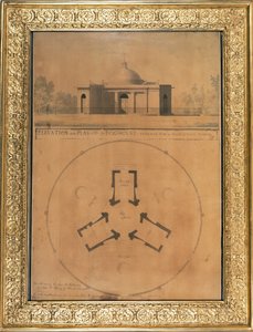 Elevação e Plano de uma casa de cachorro, 1779 (caneta e tinta e wc no papel)