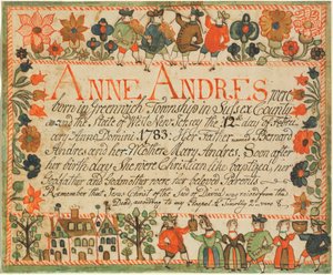 Certidão de Nascimento e Batismo de Anne Andrés de John Spangenberg