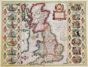 A Grã-Bretanha, como foi dividida no Tyme dos Saxões Englishe, especialmente durante a sua Heptarchy (gravura em cobre colorida à mão) de John Speed