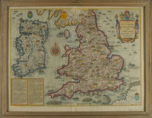 Mapa representando as invasões da Inglaterra e da Irlanda com al [sic] suas guerras Civill [sic] desde a conquista, c.1627 (gravura colorida à mão)