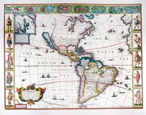 Mapa do Hemisfério Ocidental em 1626 (cor litho) de John Speed