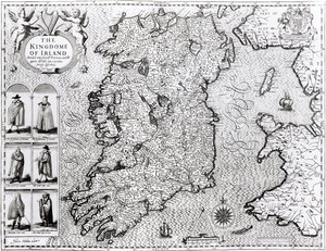 O Reino da Irlanda, gravado por Jodocus Hondius (1563-1612), "Teatro do Império da Grã-Bretanha", pub. por John Sudbury e George Humble, 1611-12 (veja 108099 para detai de John Speed