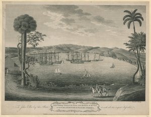 Vista virada para sul da cidade e do porto de Lucea, na freguesia de Hanover, no lado norte da Jamaica