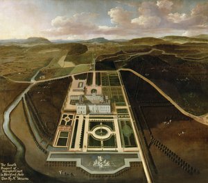 Prospecto Sul de Hampton Court, Herefordshire, c.1705 de John Stevens