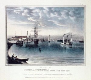 Philadelphia from the Navy Yard, c.1840 (cor litho)