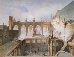 Vista da destruição da Capela de Santo Estêvão, Palácio de Westminster, Londres, 1834