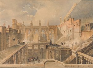 Uma Vista dos restos mortais da Capela de Santo Estêvão, Casas do Parlamento na manhã após o incêndio de 16 de Outubro de 1834 de John Taylor Jr.