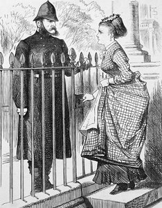 Um polícia a falar com uma jovem mulher de John Tenniel