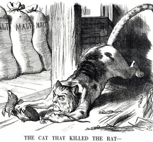 Comentário cartoon sobre a abolição do Imposto sobre o Malte em 1880 de John Tenniel