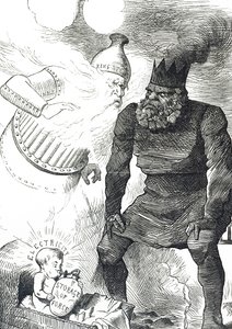 Comentário de banda desenhada sobre a infância da electricidade de John Tenniel