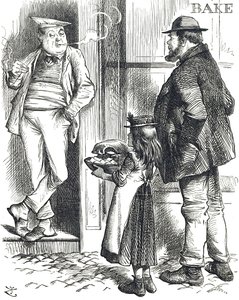 Comentários de desenhos animados sobre as instalações de cozinha restritas em casas pobres onde muitas vezes não havia forno de John Tenniel