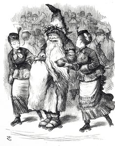 Desenho animado representando o Pai Natal patinando de John Tenniel