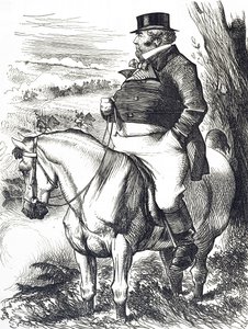 Desenho animado retratando John Bull assistindo manobras de outono de John Tenniel