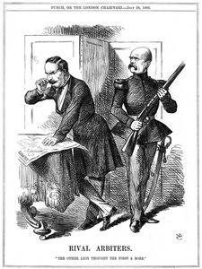 Napoleão III (1808-1873), Imperador da França 1852-1870, e Otto von Bismarck (1808-1783), Chanceler da Prússia, esculpindo a Europa. Suas ambições conflituosas levaram à Guerra Franco-Prussiana de 1870-1871. John Tenniel cartoon de Punch, Londres, 28 de ju de John Tenniel