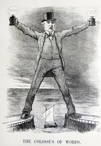 Sátira política retratando William Ewart Gladstone e Benjamin Disraeli de John Tenniel