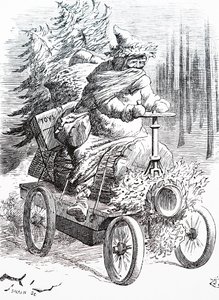 O Pai Natal a correr pela neve. Por John Tenniel (1820-1914) um ilustrador inglês, humorista gráfico e cartoonista político de John Tenniel