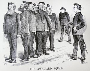 O ESQUADRÃO CONSTRANGEDOR. O desenho animado do John Tenniel. As dificuldades que Disraeli estava tendo com opiniões diferentes no seu gabinete sobre as políticas sobre a Guerra Russo/Turca. de John Tenniel