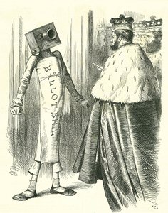 A cédula Bill a fazer frente à Câmara dos Lordes. John Tenniel cartoon de 
