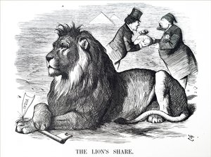 O governo britânico autoriza os Rothschilds a comprar acções do Canal de Suez. de John Tenniel