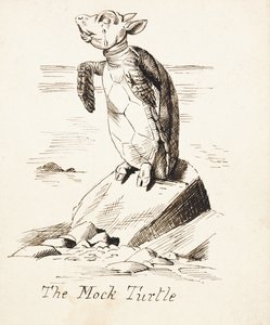 A Tartaruga Falsa &39;- A Tartaruga Falsa Soluçando em uma Rocha, c.1865 (caneta e tinta marrom) de John Tenniel
