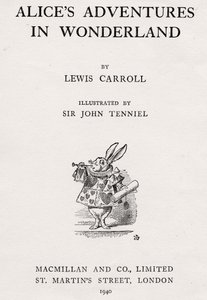 O Coelho Branco na página de título de "As Aventuras de Alice no País das Maravilhas de John Tenniel