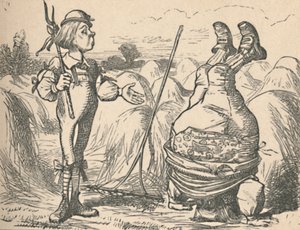 Os jovens conversando com esse pai, que está fazendo parada de mãos, 1889 de John Tenniel