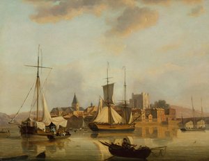 Uma vista de Rochester com frete (óleo no painel) de John Thomas Serres