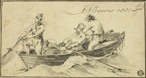 Três pescadores em um barco de John Thomas Serres