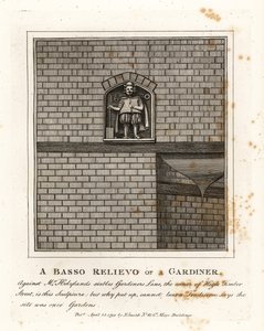Baixo-relevo de um jardineiro na parede do Sr de John Thomas Smith